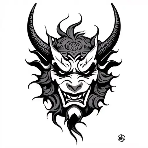 American Traditional Oni Mask Black And White