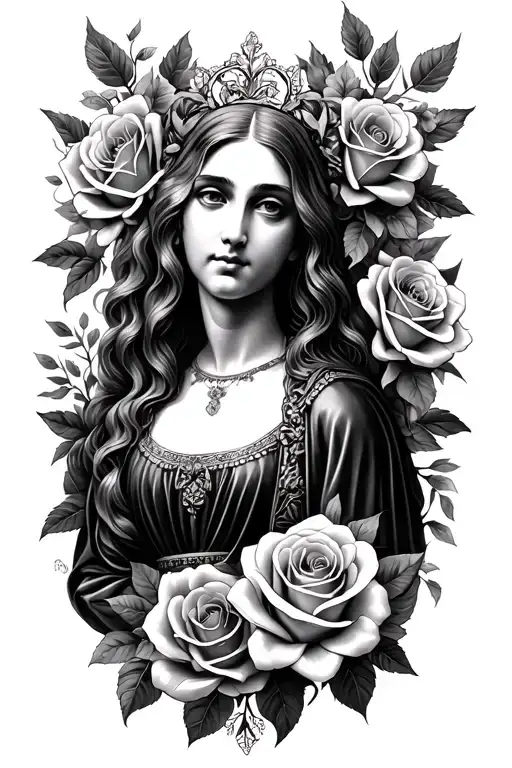 Madonna And Roses Blooming