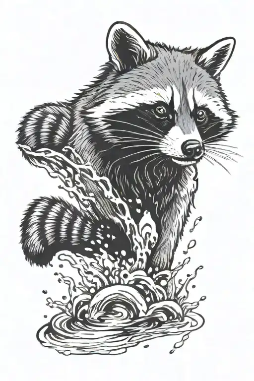 Raccoon With Water Circling Around It