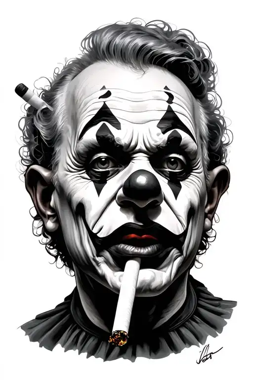 Portrait Of Sad Clown Smoking Cigarette