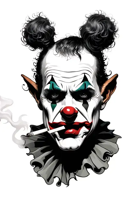 Portrait Of Sad Clown Smoking Cigarette