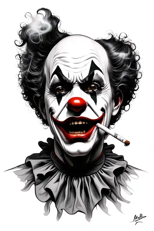 Portrait Of Sad Clown Smoking Cigarette