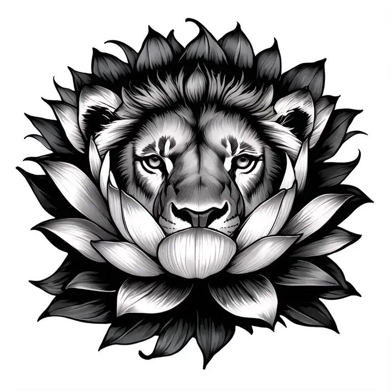 Lion And Lotus Flower