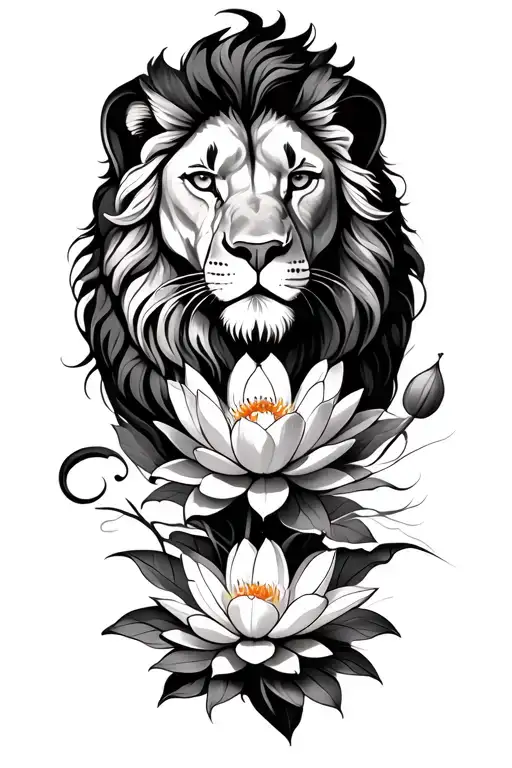 Lion And Lotus Flower Blooming