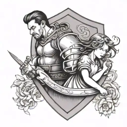 Father Protecting Daughter With Shield