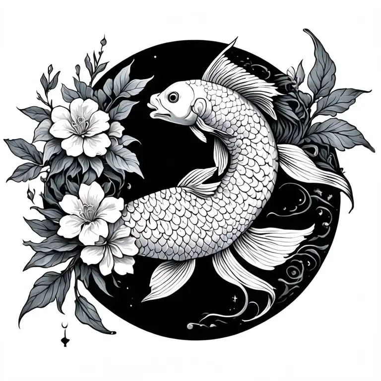 A Spine Tattoo With Flowers And Koi Fish The Pisces Sign
