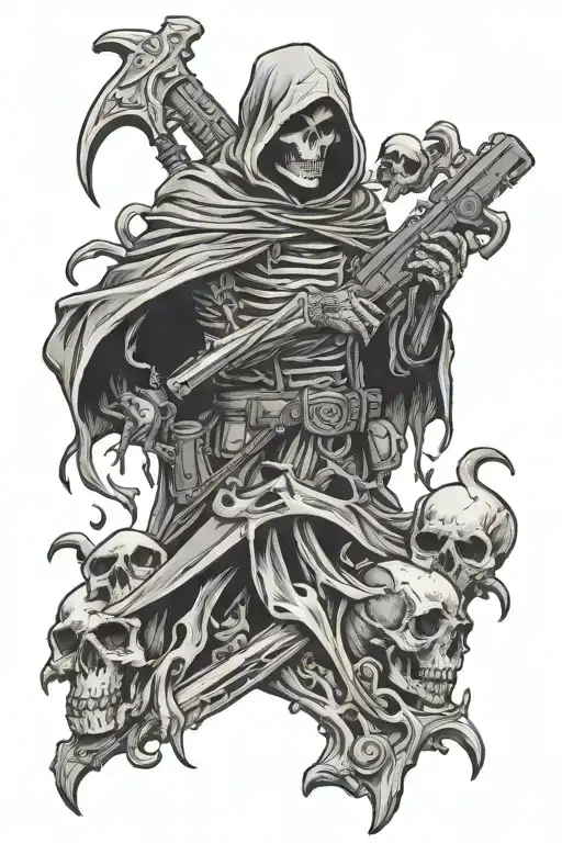 Reaper Holding Gun On Pile Of Bones