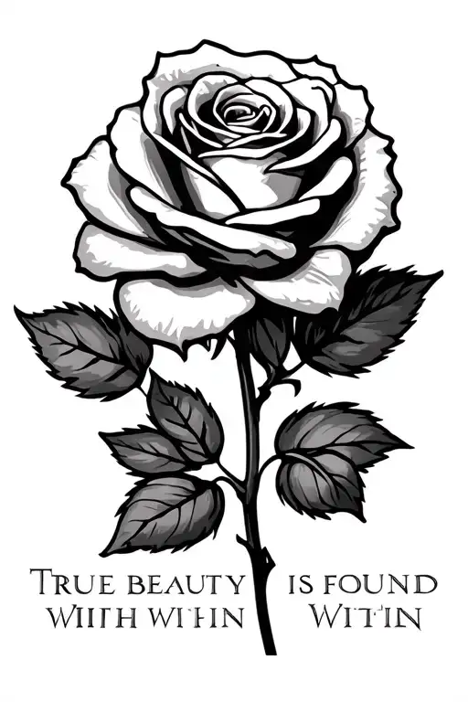 Beauty And The Beast Rose With Stem Saying True Beauty Is Found Within