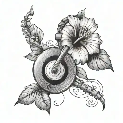 Music With Headphone Hibiscus Flower And Note Transforming