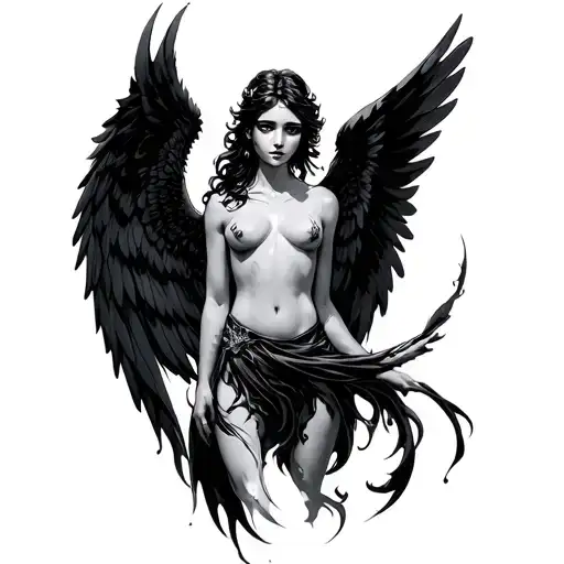 Black Angel With Open Wings