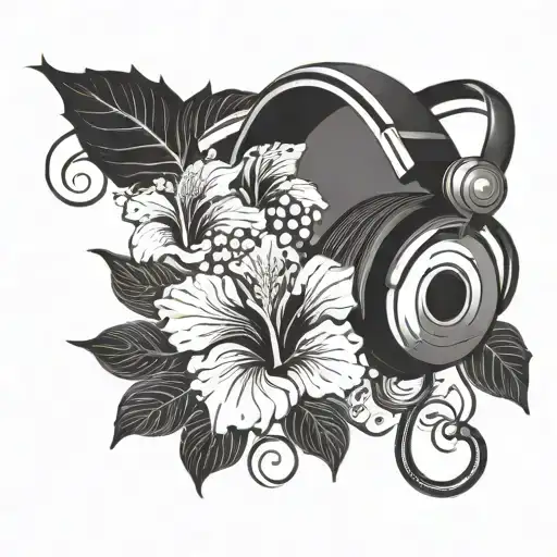 Music With Headphone Foreground Hibiscus Flower And Note Transforming