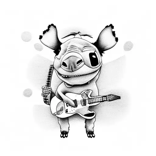 Stitch Dressed As A Rockstar Playing A Guitar