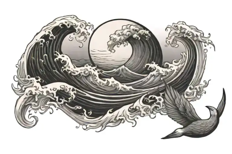 Albatross Wave Moon Merging Together