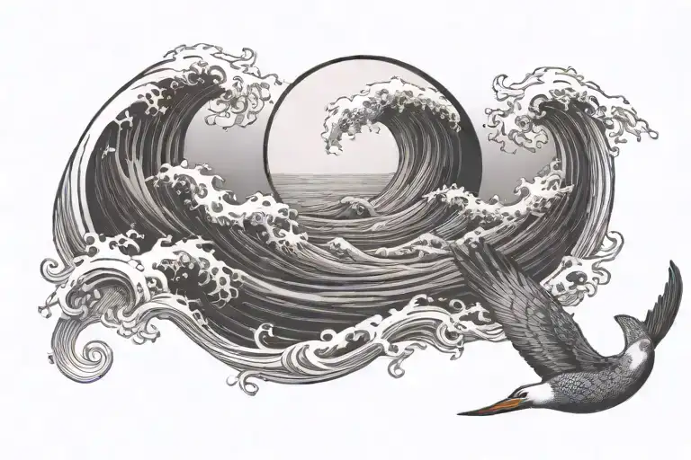 Albatross Wave Moon Merging Together Symbolizing
