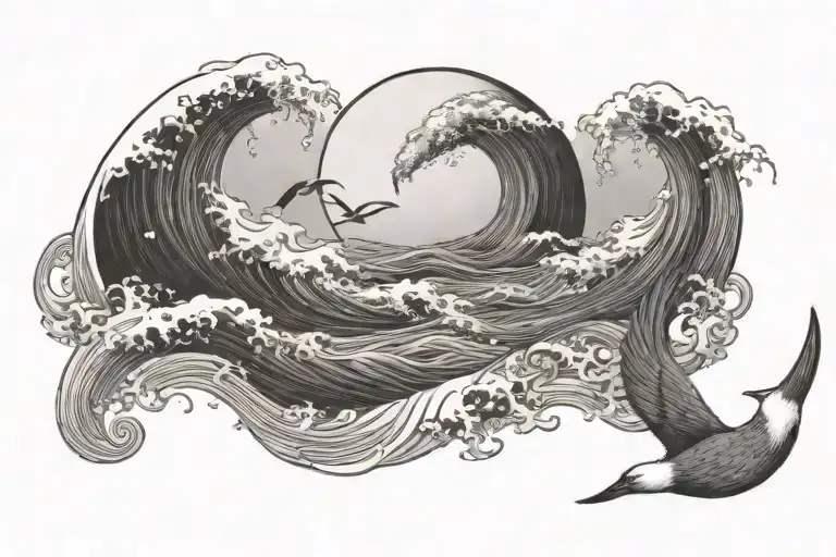 Albatross Wave Moon Merging Together Symbolizing