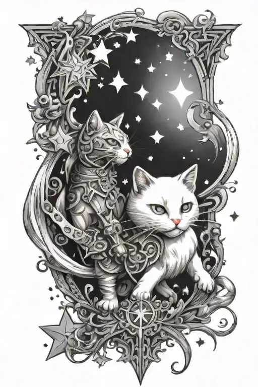 Magic Battle White Cat And Stars