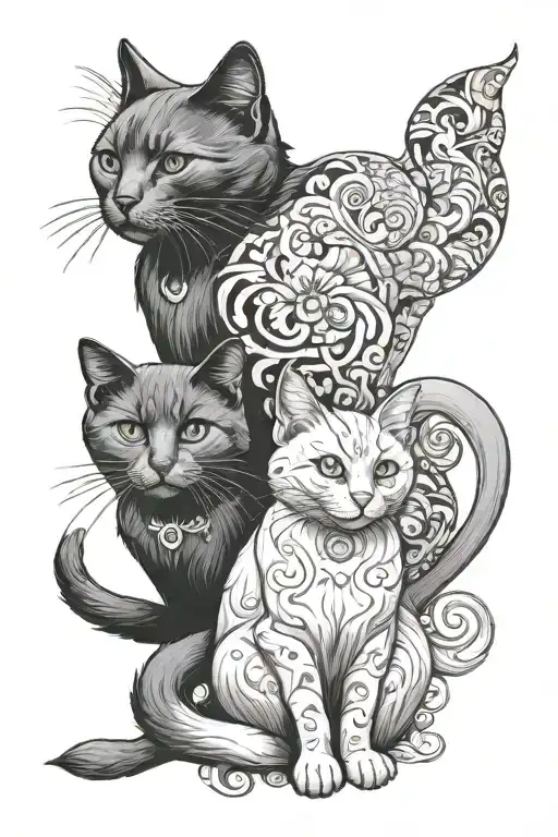 Magic White Cat And Black Cat