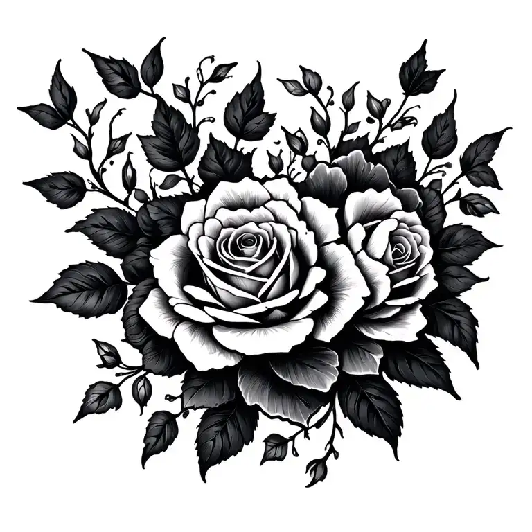 Flower Vine Down Spine Tattoo With Roses Long
