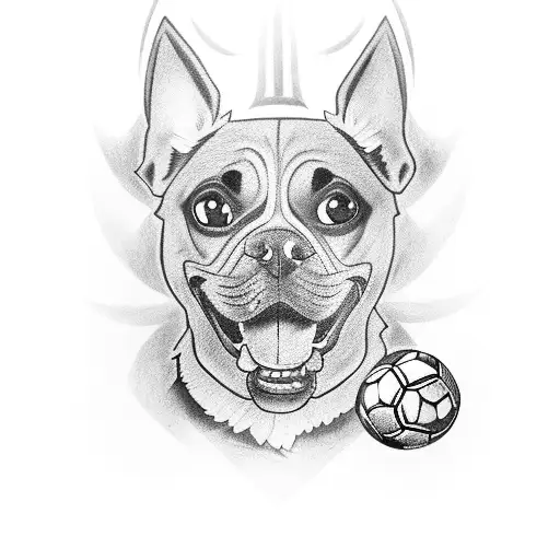 A Black-grey Tattoo Of A Dog Wearing A Santa Cruz Futebol Clube Jersey
