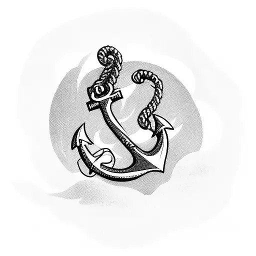 Anchor With Rope In The Sea Wrapped Around A Palm Tree As A