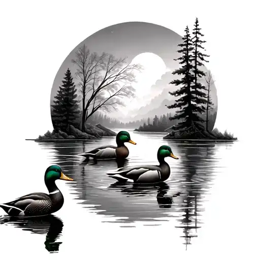 Mallards Trees And Water