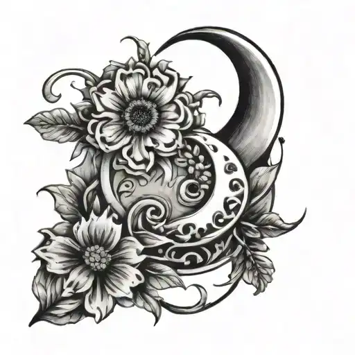 Small Crescent Moon With Daiseys Incorporated