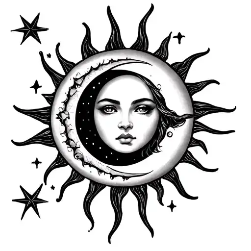 Star Moon Sun Tattoo Design Inspired Design Featuring