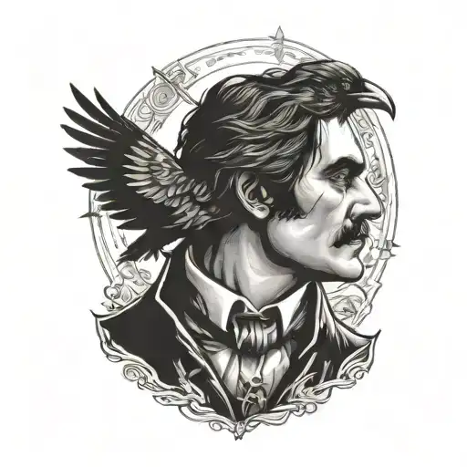 Poe Portrait Black With Crosses And Raven At His Side Beech Beer