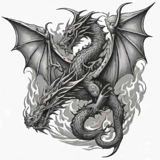 3 Dragon Flying Under Flames Coming