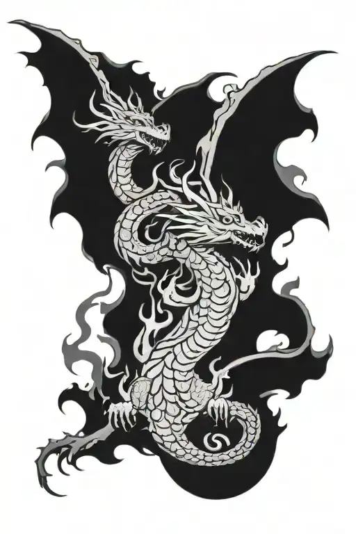 3 Dragon Flying Under Flames Coming