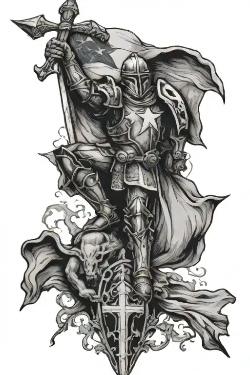 Texas Flag On A Pole Carried By An Angelic Knight Into Battle