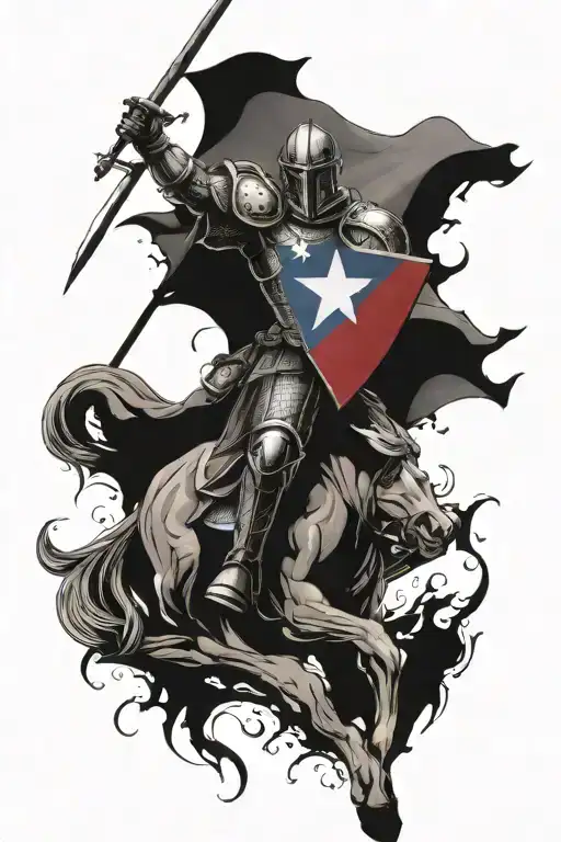 Texas Flag On A Pole Carried By An Angelic Knight Into Battle