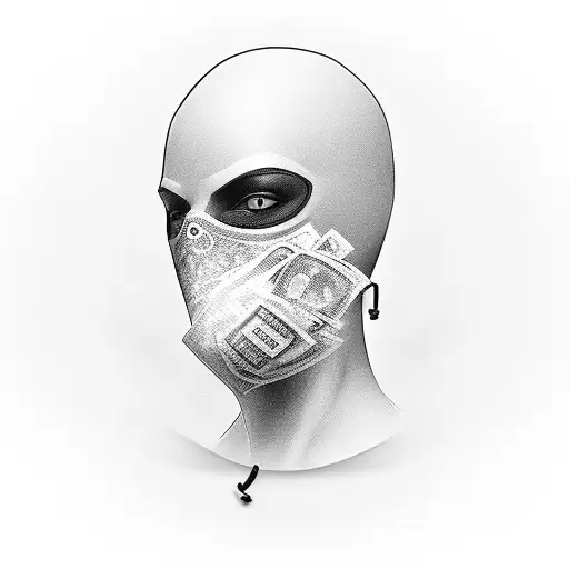 Face With Balaclava And Money And Guns