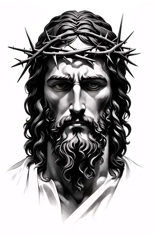 Realistic Portrait Of Jesus With Crown Of Thorns Wrapped