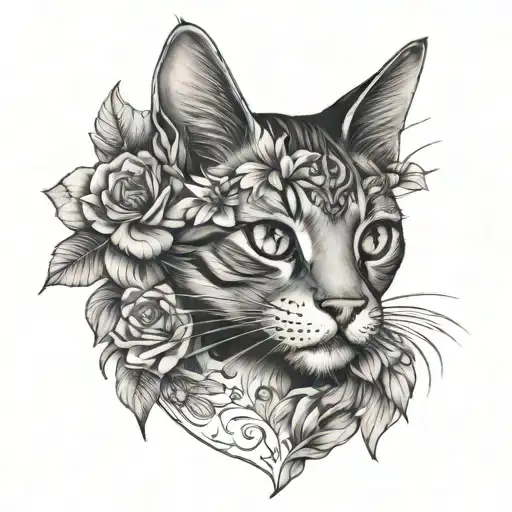 Cat With Flower Tattoo On Ribs