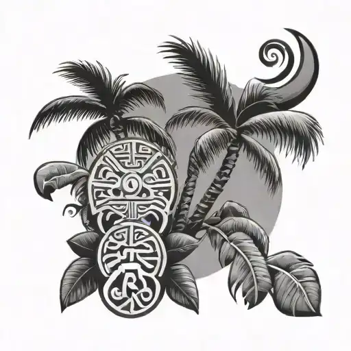 Palm Tree With Taino Symbols