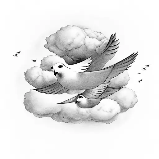 Doves Flying Through A Cloud-filled Boxing Ring