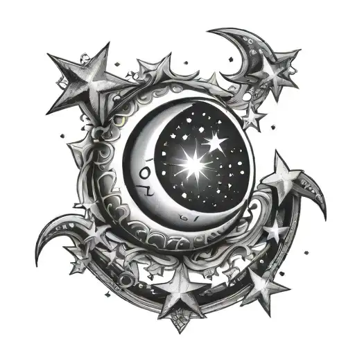 Crescent Moon Surrounded By Stars