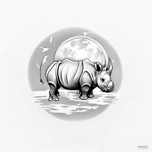 Rhino With Moon