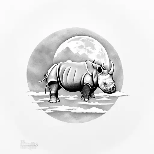 Rhino Silhouette With Moon