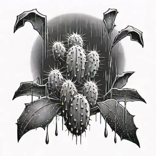 Cactus In Rain Falling