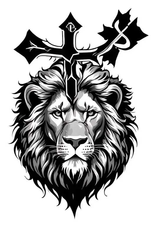 Cross And A Lion Head