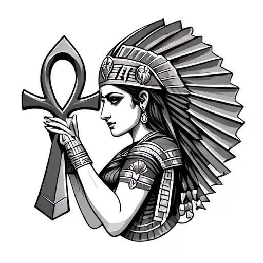 Egyptian Goddess Isis Holding Ankh Symbol