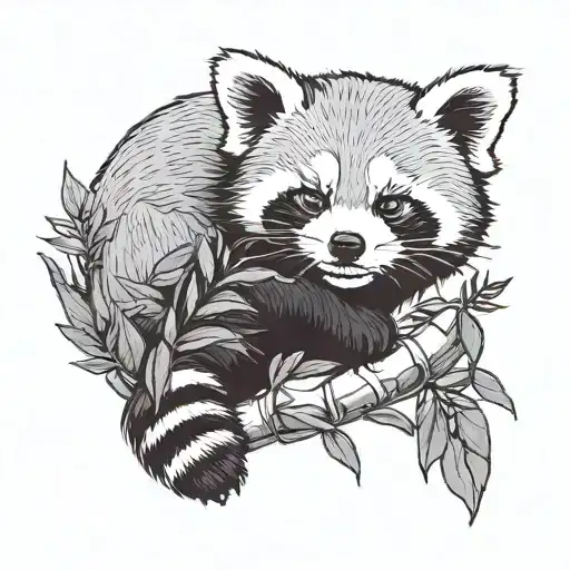 Red Panda Sleeping Bamboo Leaves