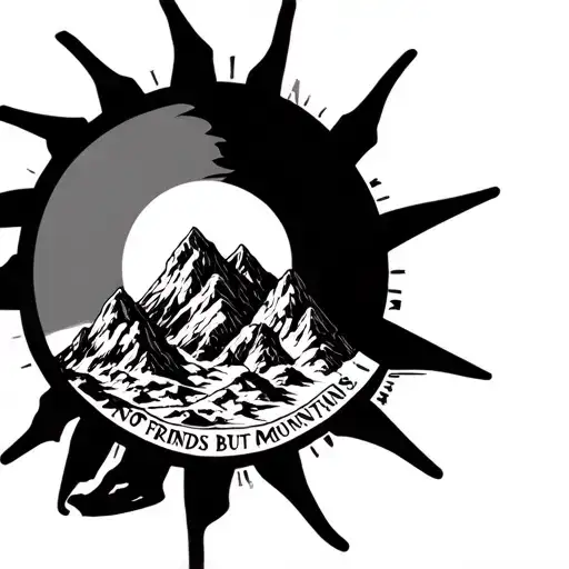 Kurdish Flag Sun All Black On Chest Tattoo With Mountains Or No Friends But Mountains Quote