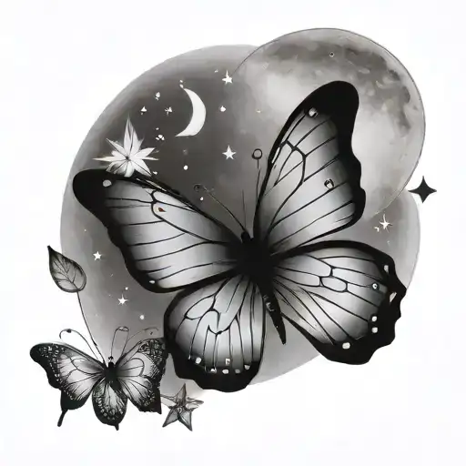 Butterfly Minimalism With Moon And Stars