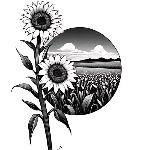Couples Tatto With A Yucca Flower And Sunflower Field