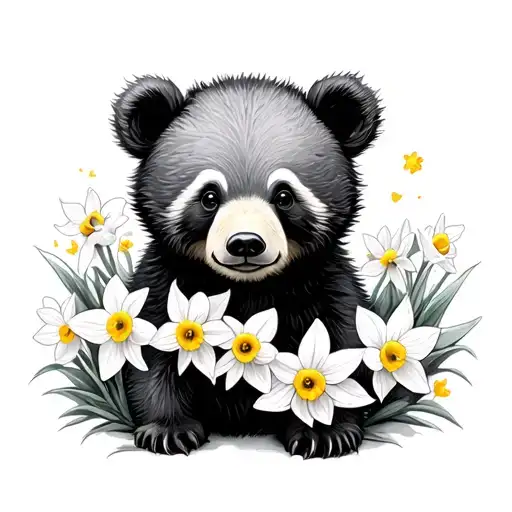Daffodils Around Baby Bear