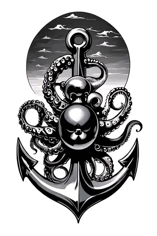 Anchor With Octopus Holding The Black Pearl Ship