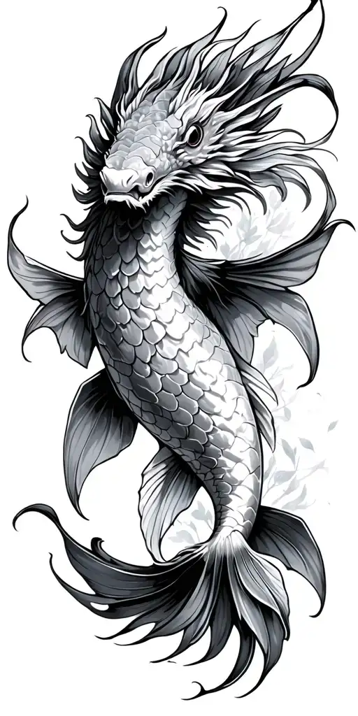 Koi Dragon Flying Cascada Fish In A Forest